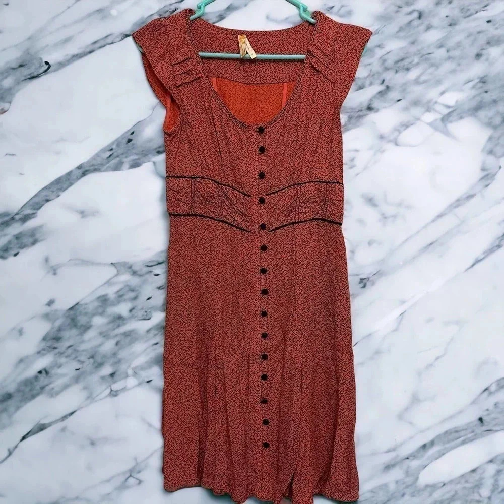 Anthropologie Red Printed Cap-Sleeve Mini Dress